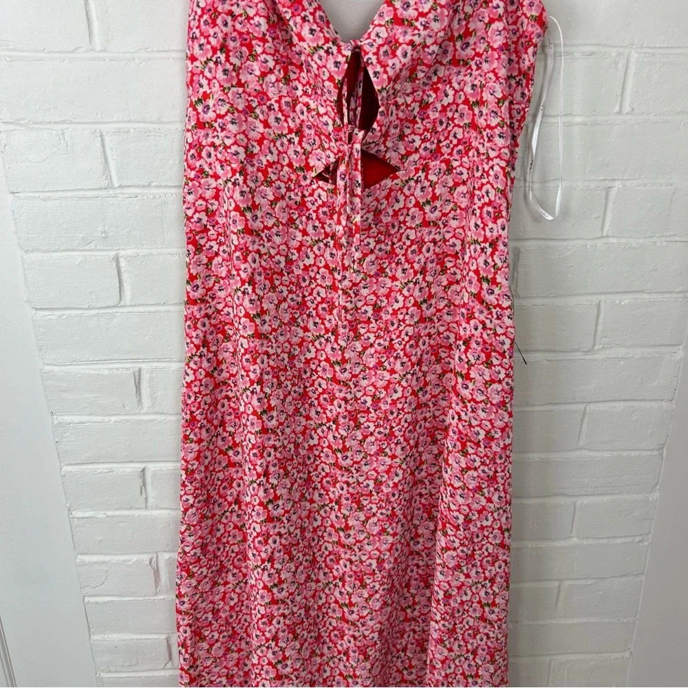 NWT Lulus Intricate Sweetness Red Floral Tie Front Sleeveless Midi Dress Size L - Picture 5 of 14